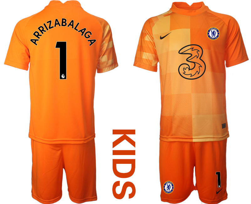 Youth 2021-2022 Club Chelsea orange red goalkeeper #1 Soccer Jersey